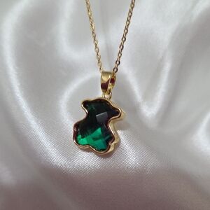 18K Elegant Gold Filled Bear  Necklace with Green Pendant